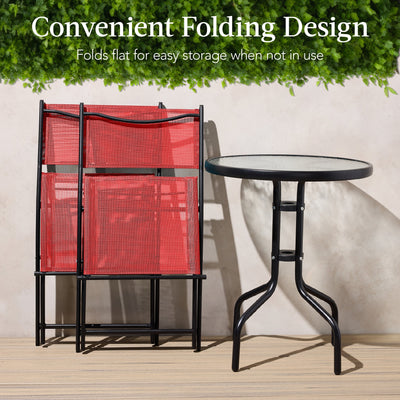 3-Piece Bistro Set w/ Glass Table, 2 Foldable Chairs