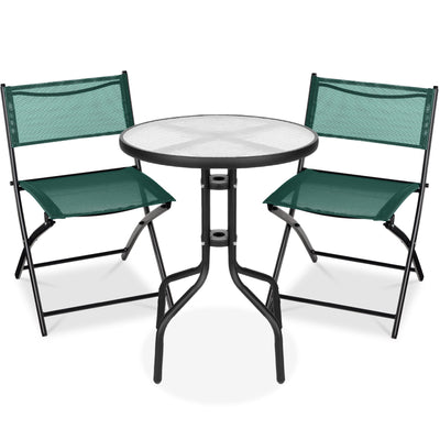 3-Piece Bistro Set w/ Glass Table, 2 Foldable Chairs