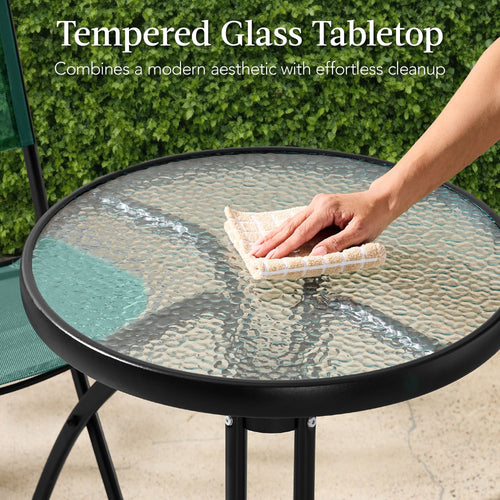 3-Piece Bistro Set w/ Glass Table, 2 Foldable Chairs