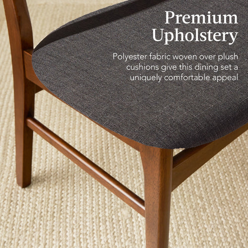 7-Piece Mid-Century Modern Dining Set, Wood Upholstered w/ 6 Chairs