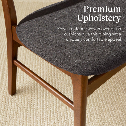 7-Piece Mid-Century Modern Dining Set, Wood Upholstered w/ 6 Chairs