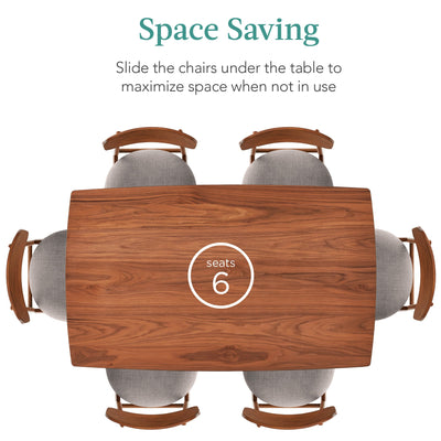 7-Piece Mid-Century Modern Dining Set, Wood Upholstered w/ 6 Chairs