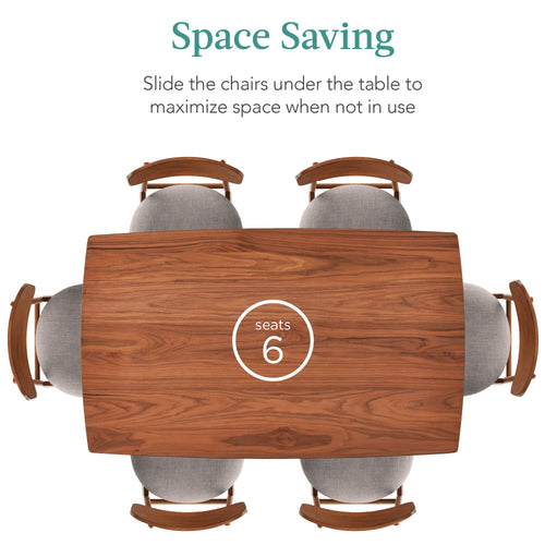 7-Piece Mid-Century Modern Dining Set, Wood Upholstered w/ 6 Chairs