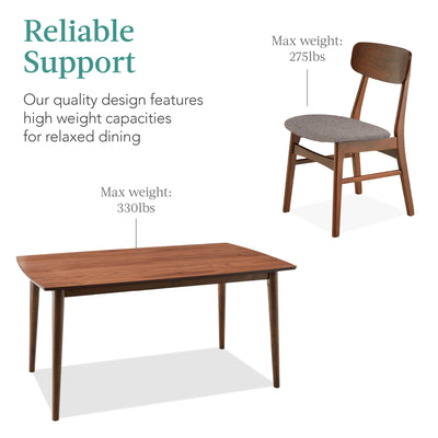 7-Piece Mid-Century Modern Dining Set, Wood Upholstered w/ 6 Chairs