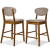 2-Piece Mid-Century Modern Wood & Upholstered Counter Height Bar Stool Set
