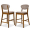2-Piece Mid-Century Modern Wood & Upholstered Counter Height Bar Stool Set