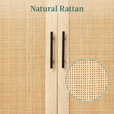 2-Door Natural Rattan Storage Cabinet w/ Adjustable Shelves - 34 x 24in