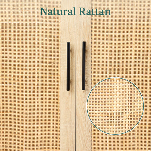 2-Door Natural Rattan Storage Cabinet w/ Adjustable Shelves - 34 x 24in