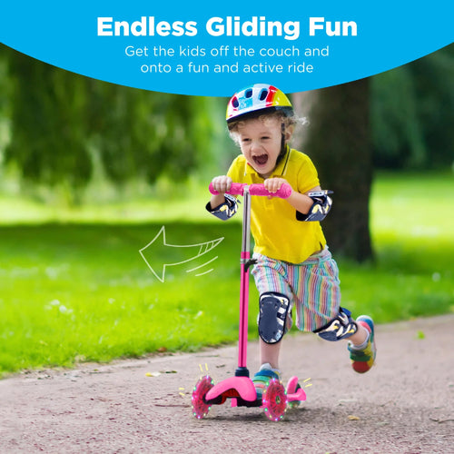 Kids Mini Kick Scooter Toy w/ Colorful Light-Up Wheels, Adjustable T-Bar