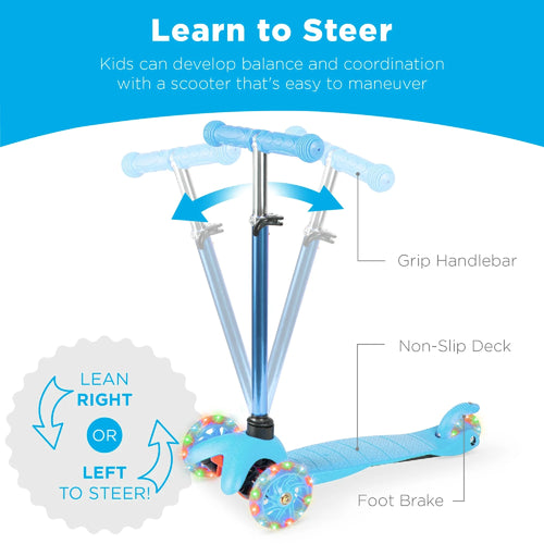 Kids Mini Kick Scooter Toy w/ Colorful Light-Up Wheels, Adjustable T-Bar