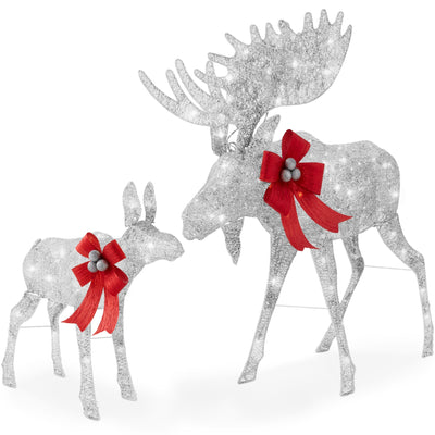 2-Piece Moose Family Lighted Outdoor Christmas Decoration Set w/ 170 Lights
