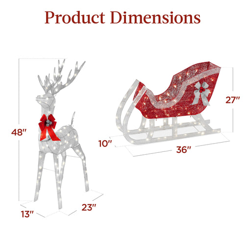 Lighted Christmas Reindeer & Sleigh Outdoor Decor Set w/ LED Lights