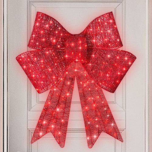 Pre-Lit Large Christmas Bow Decoration, Holiday Decor w/ 8 Functions
