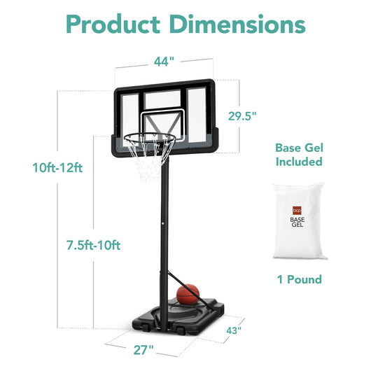Adjustable Regulation-Size Basketball Hoop w/ Fillable Base, 2 Wheels