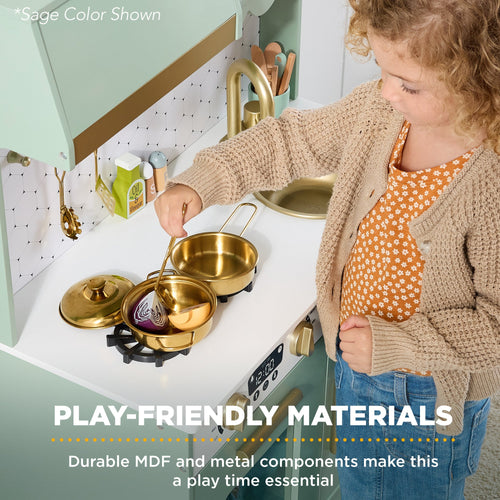 Pretend Play Cottage Kitchen Wooden Toy Set for Kids w/ 5 Accessories