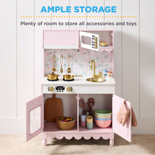 Pretend Play Cottage Kitchen Wooden Toy Set for Kids w/ 5 Accessories