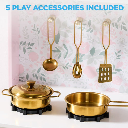 Pretend Play Cottage Kitchen Wooden Toy Set for Kids w/ 5 Accessories