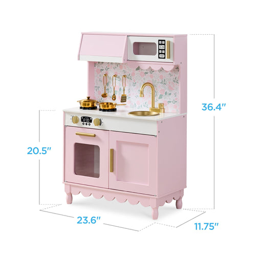 Pretend Play Cottage Kitchen Wooden Toy Set for Kids w/ 5 Accessories