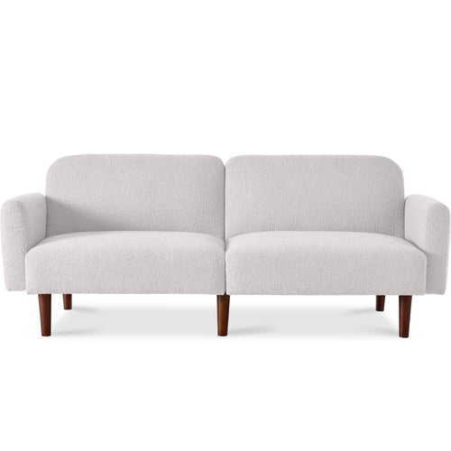 Curved Convertible Futon, Boucle Fabric Split-Back Sleeper Bed