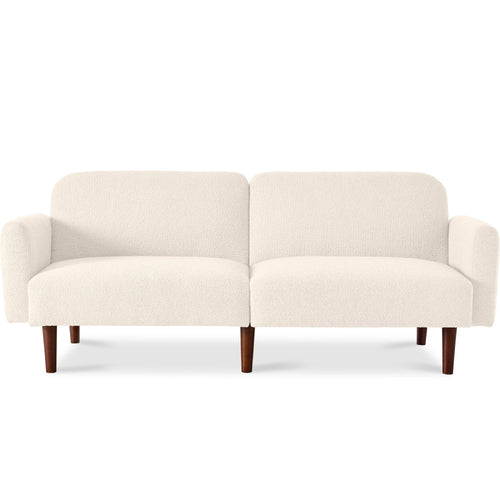 Curved Convertible Futon, Boucle Fabric Split-Back Sleeper Bed