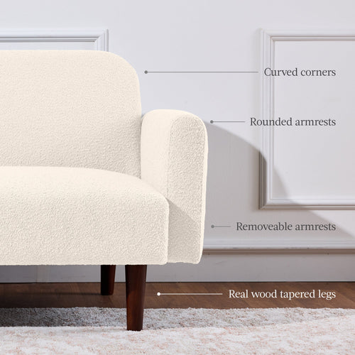 Curved Convertible Futon, Boucle Fabric Split-Back Sleeper Bed