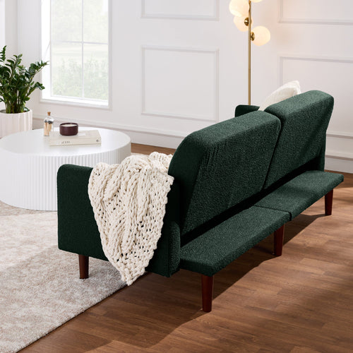 Curved Convertible Futon, Boucle Fabric Split-Back Sleeper Bed