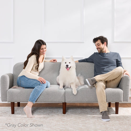 Curved Convertible Futon, Boucle Fabric Split-Back Sleeper Bed