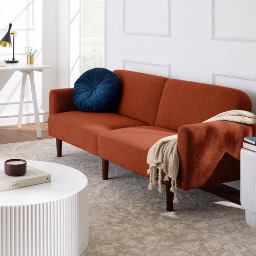 Curved Convertible Futon, Boucle Fabric Split-Back Sleeper Bed