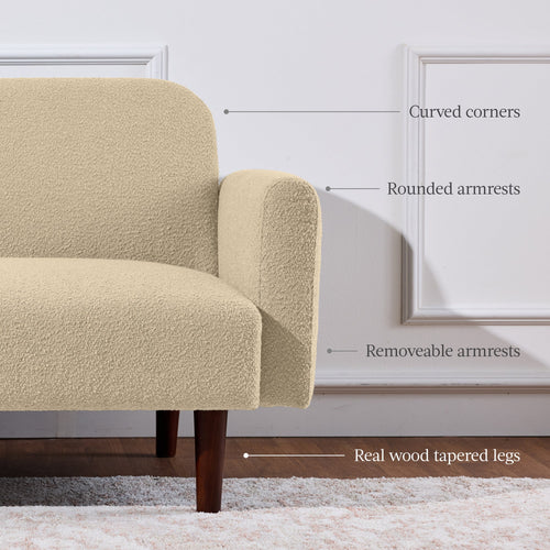 Curved Convertible Futon, Boucle Fabric Split-Back Sleeper Bed