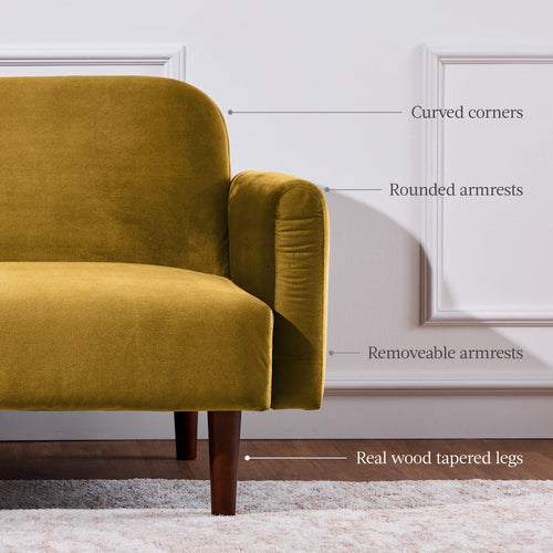 Curved Convertible Futon, Velvet Fabric Split-Back Sleeper Bed