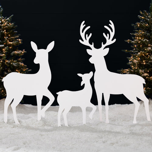 3-Piece 2D Deer Family Silhouette Yard Decoration w/ Buck, Doe, Fawn - 46in