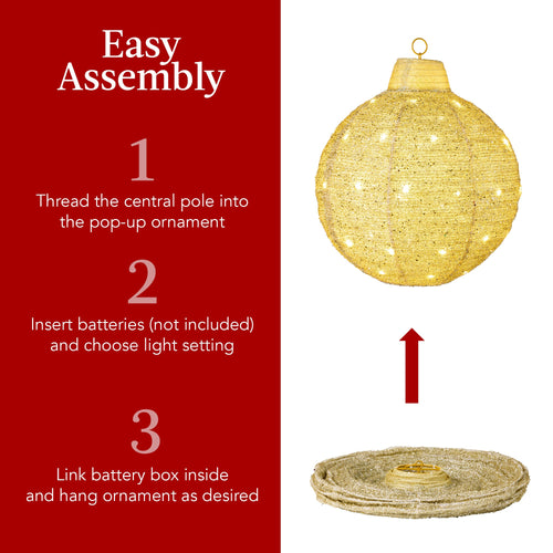 3-Piece Hanging Pop-Up Ornaments Outdoor Christmas Decor, LED Lights