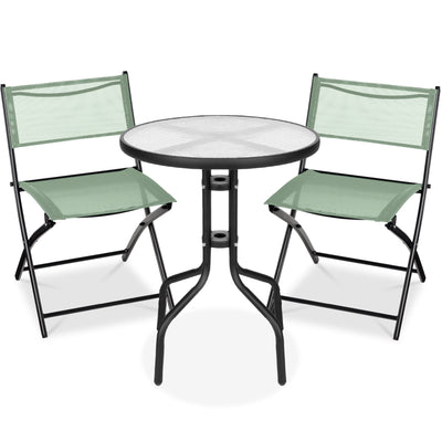 3-Piece Bistro Set w/ Glass Table, 2 Foldable Chairs