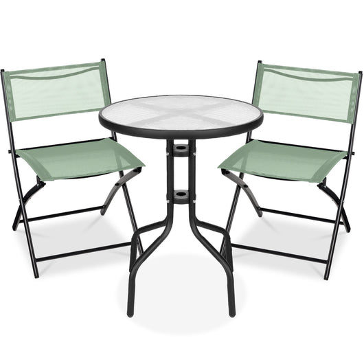 3-Piece Bistro Set w/ Glass Table, 2 Foldable Chairs
