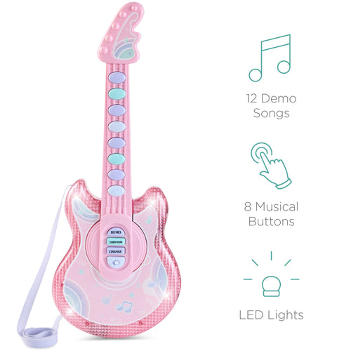 Kids Pretend Play Guitar Musical Instrument Toy w/ Microphone, Stand - 19in