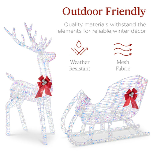 Lighted Christmas Reindeer & Sleigh Outdoor Decor Set w/ LED Lights