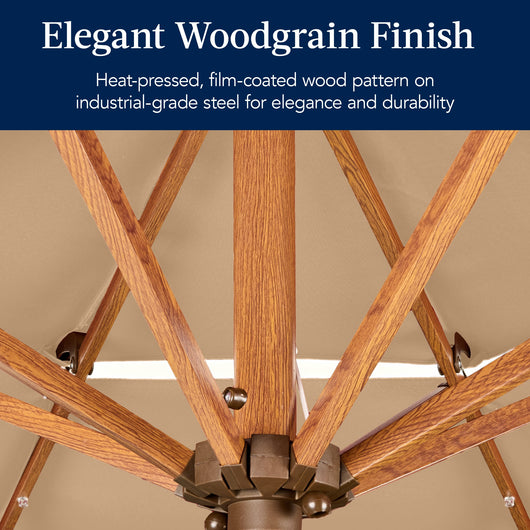 3-Tier Woodgrain Pattern Solar Patio Umbrella, Tilt Adjustment - 10ft
