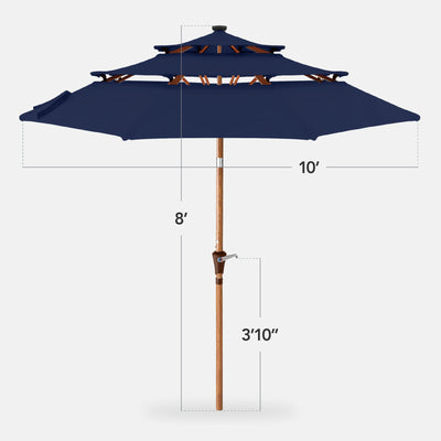 3-Tier Woodgrain Pattern Solar Patio Umbrella, Tilt Adjustment - 10ft