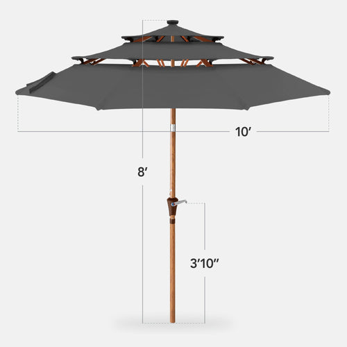 3-Tier Woodgrain Pattern Solar Patio Umbrella, Tilt Adjustment - 10ft