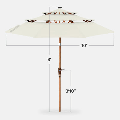 3-Tier Woodgrain Pattern Solar Patio Umbrella, Tilt Adjustment - 10ft