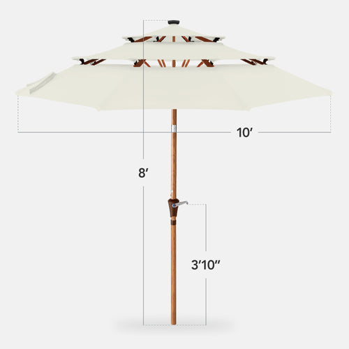 3-Tier Woodgrain Pattern Solar Patio Umbrella, Tilt Adjustment - 10ft
