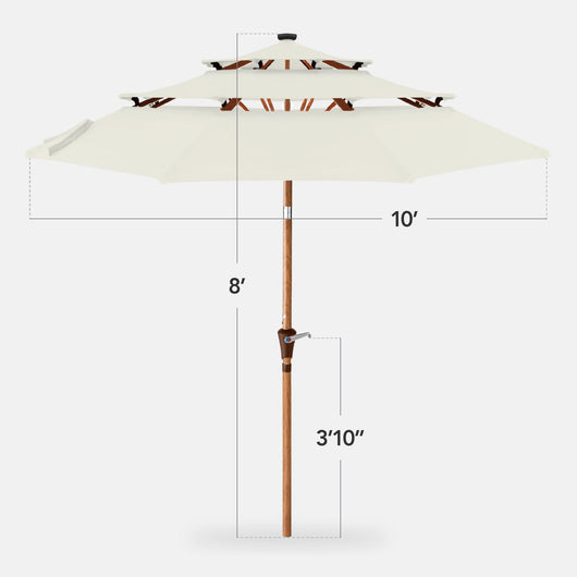 3-Tier Woodgrain Pattern Solar Patio Umbrella, Tilt Adjustment - 10ft