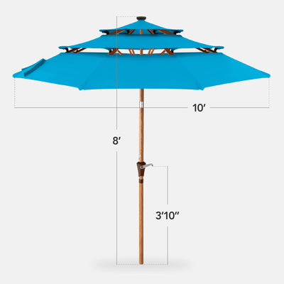 3-Tier Woodgrain Pattern Solar Patio Umbrella, Tilt Adjustment - 10ft