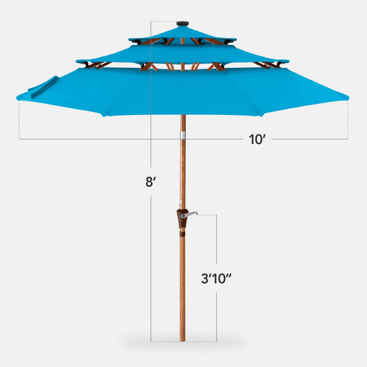 3-Tier Woodgrain Pattern Solar Patio Umbrella, Tilt Adjustment - 10ft
