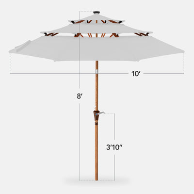 3-Tier Woodgrain Pattern Solar Patio Umbrella, Tilt Adjustment - 10ft
