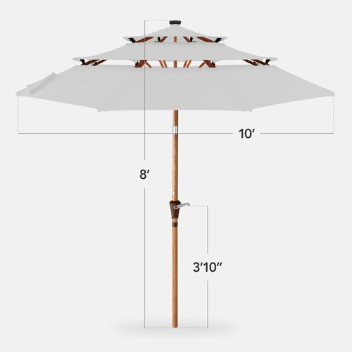 3-Tier Woodgrain Pattern Solar Patio Umbrella, Tilt Adjustment - 10ft