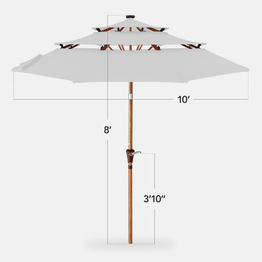 3-Tier Woodgrain Pattern Solar Patio Umbrella, Tilt Adjustment - 10ft