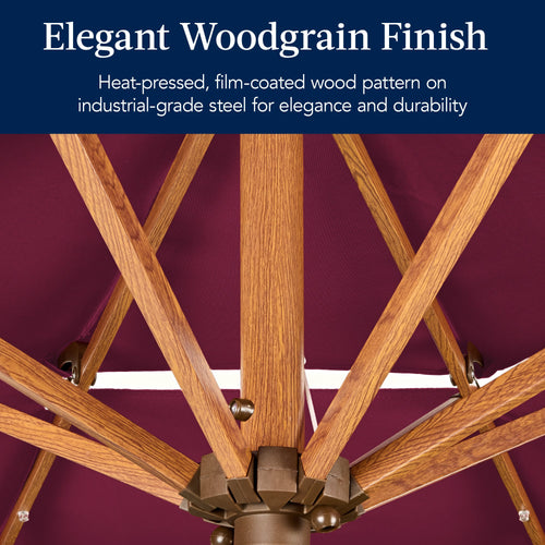 3-Tier Woodgrain Pattern Solar Patio Umbrella, Tilt Adjustment - 10ft