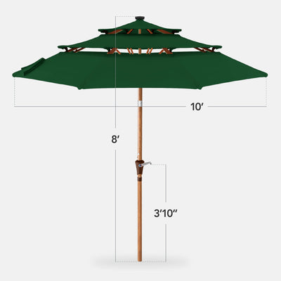 3-Tier Woodgrain Pattern Solar Patio Umbrella, Tilt Adjustment - 10ft