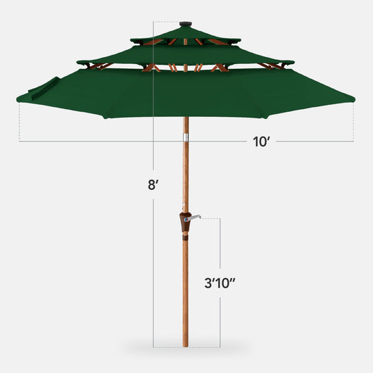 3-Tier Woodgrain Pattern Solar Patio Umbrella, Tilt Adjustment - 10ft